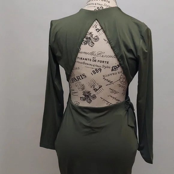 Cuty Fashion Ladies Slim Fit Olive Green Dress - Picture 5 of 9